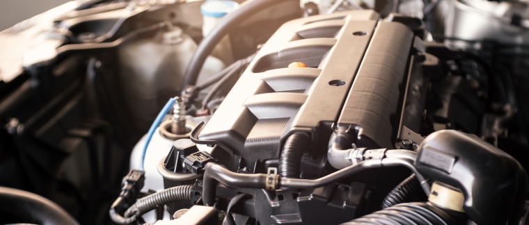 Engine in car under the bonnet